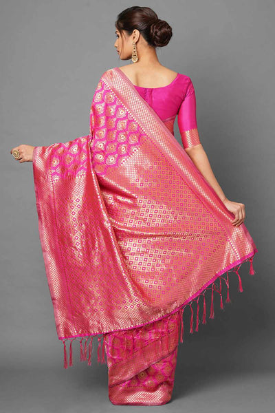 Shop Neha Pink Woven Silk Blend One Minute Saree at best offer at our  Store - One Minute Saree