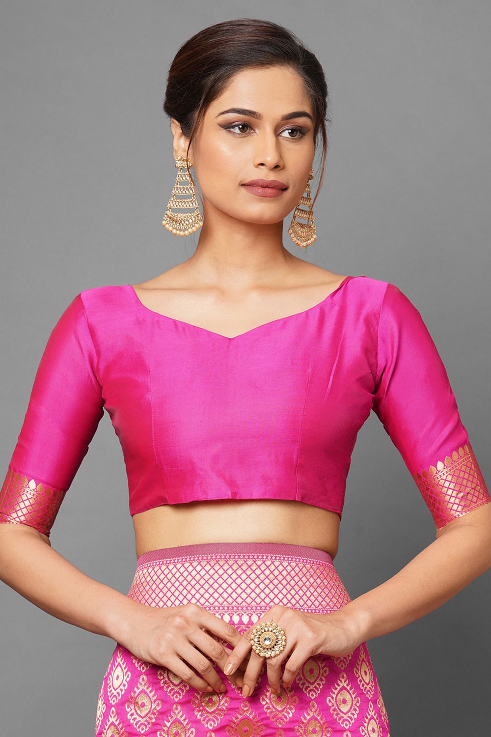 Buy Neha Pink Woven Silk Blend One Minute Saree Online