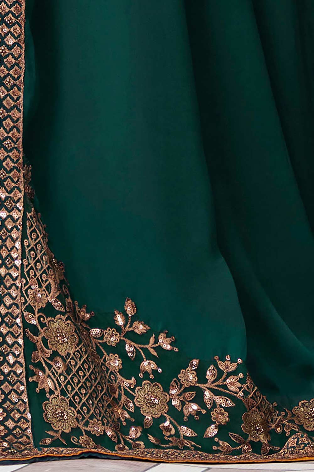 Buy Tessa Green Satin Silk Sequins Embroidered One Minute Saree Online - Back