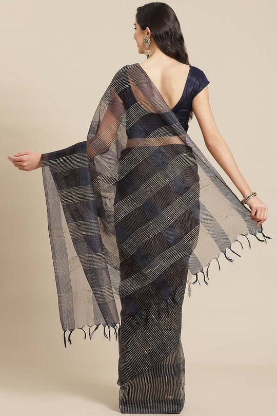 Shop Gina Navy Blue Woven Art Silk One Minute Saree at best offer at our  Store - One Minute Saree