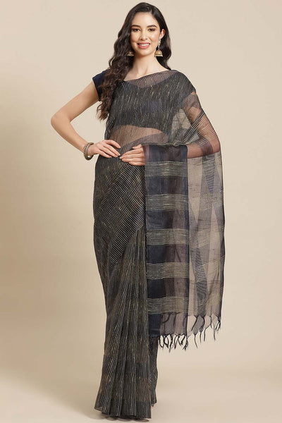 Buy Gina Navy Blue Woven Art Silk One Minute Saree Online - One Minute Saree