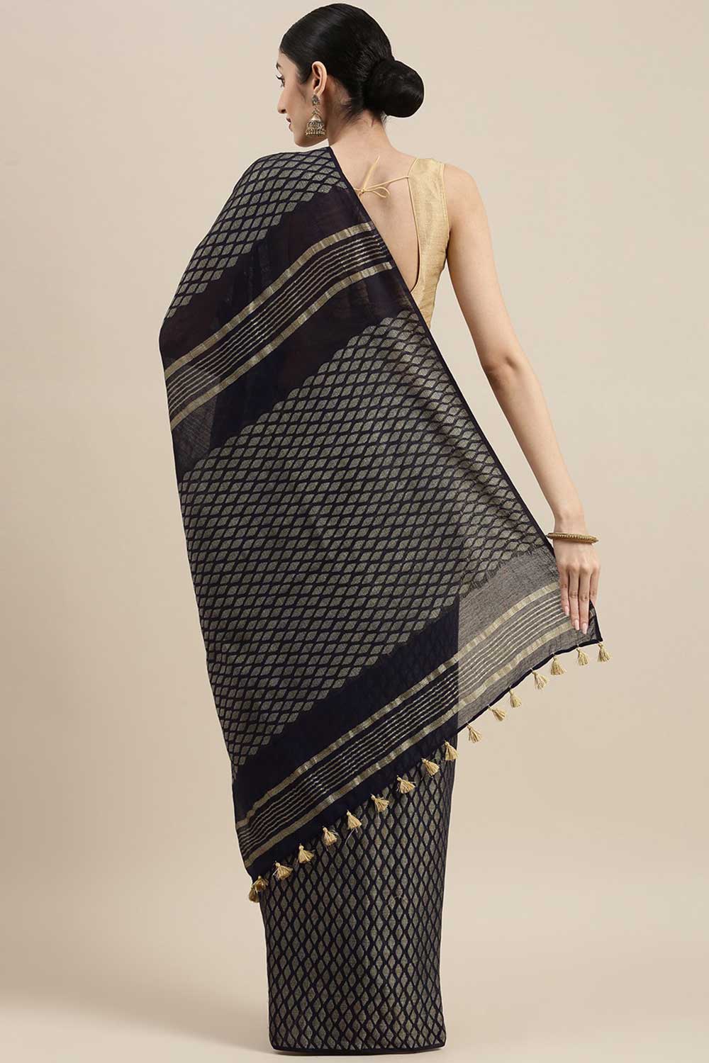 Shop Sriya Navy Blue Zari Woven Silk Blend One Minute Saree at best offer at our  Store - One Minute Saree