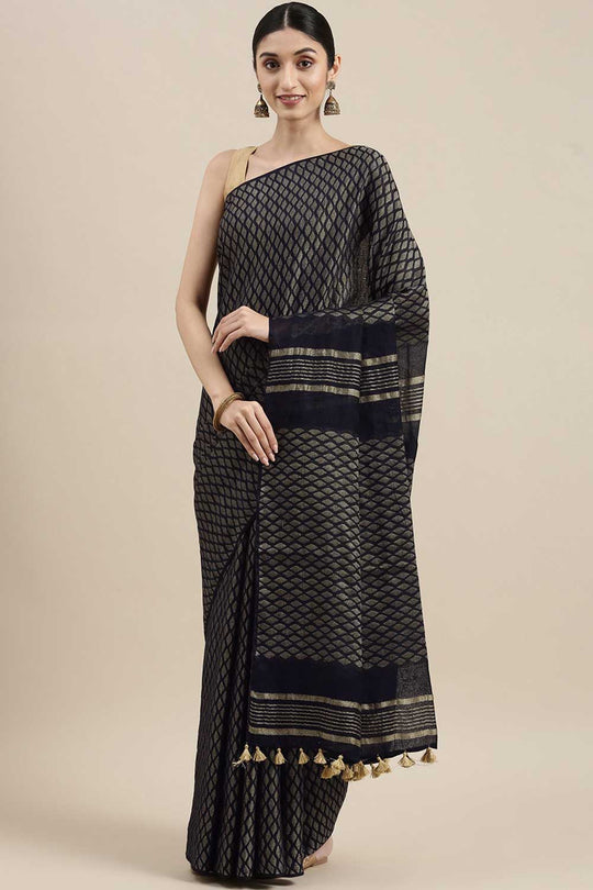 Buy Sriya Navy Blue Zari Woven Silk Blend One Minute Saree Online - One Minute Saree