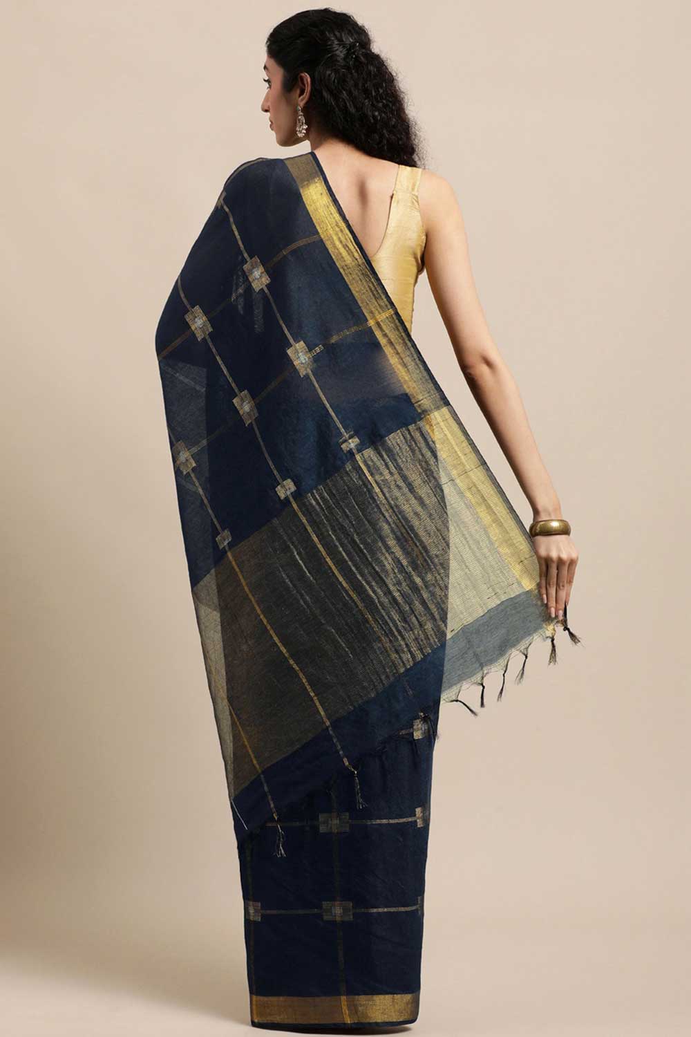 Shop Trupti Navy Blue Zari Woven Blended Silk One Minute Saree at best offer at our  Store - One Minute Saree