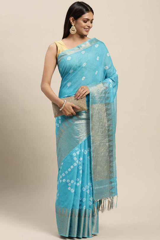 Buy Brielle Blue Silk Blend Bandhani One Minute Saree Online - One Minute Saree