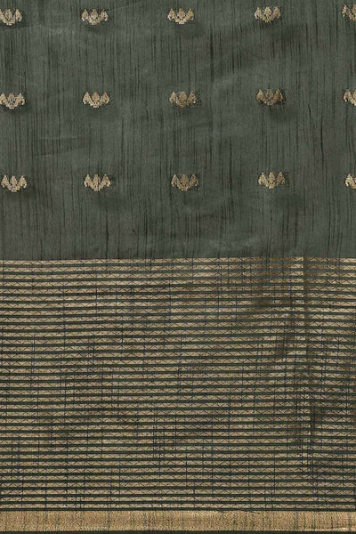 Buy Green Zari Woven Blended Silk One Minute Saree Online - Front