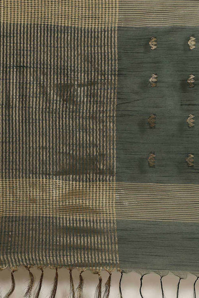 Buy Rani Green Zari Woven Blended Silk One Minute Saree Online - Back