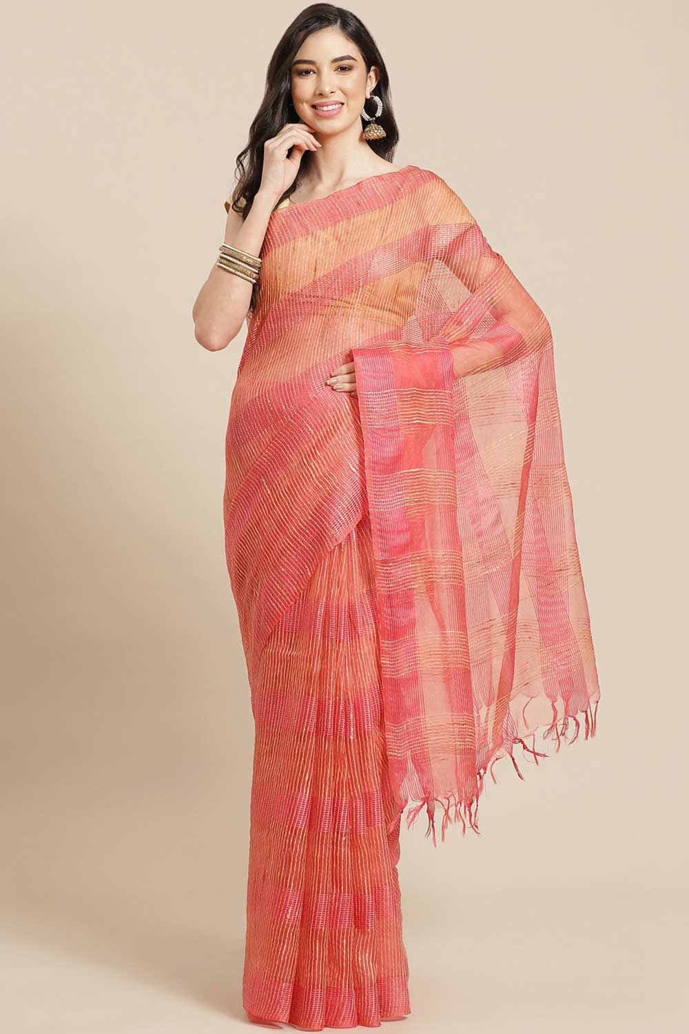 Buy Anya Peach Woven Art Silk One Minute Saree Online - One Minute Saree