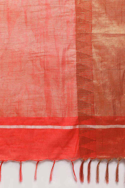 Buy Paula Red Zari Woven Blended Silk One Minute Saree Online - Back