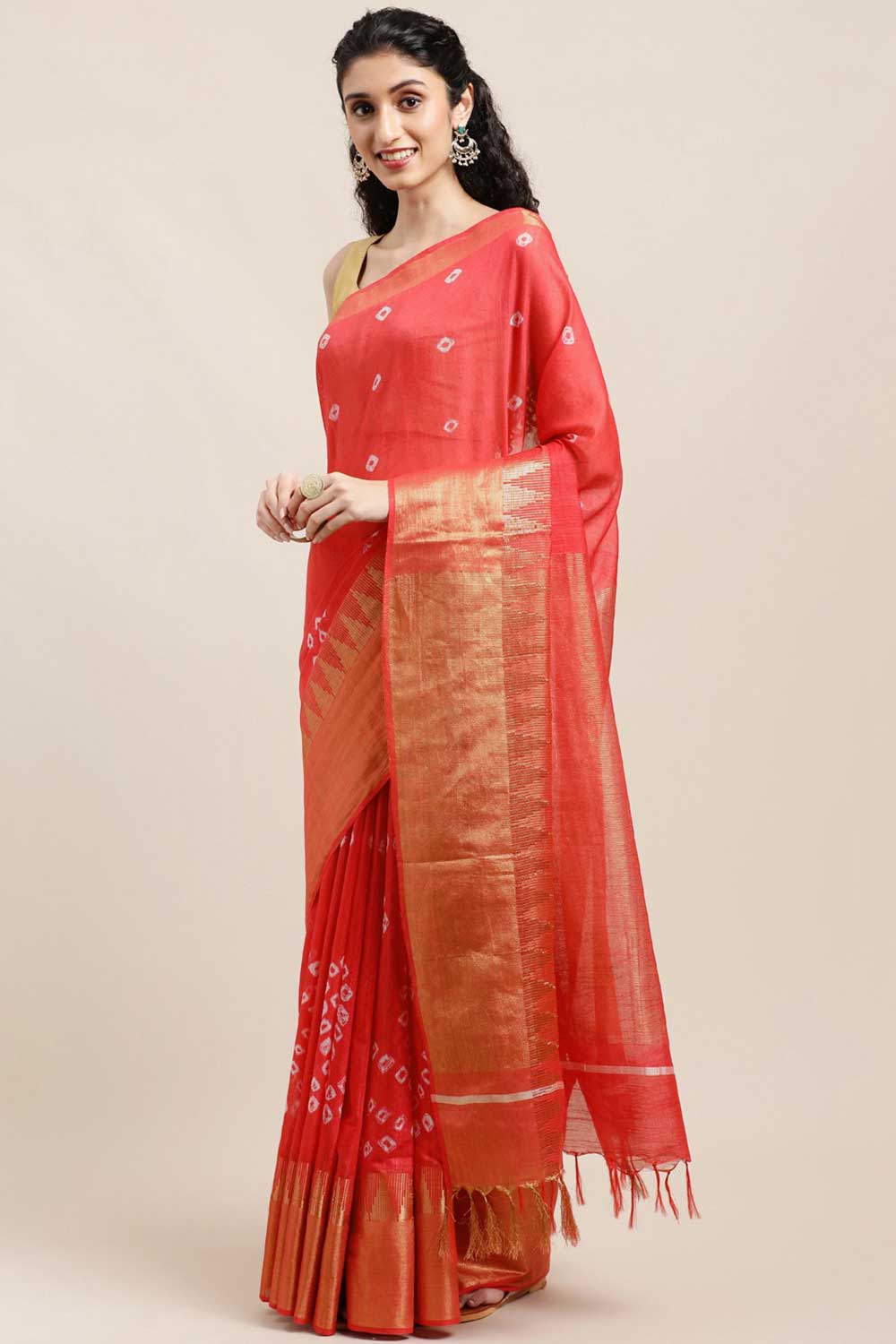 Buy Paula Red Zari Woven Blended Silk One Minute Saree Online - One Minute Saree