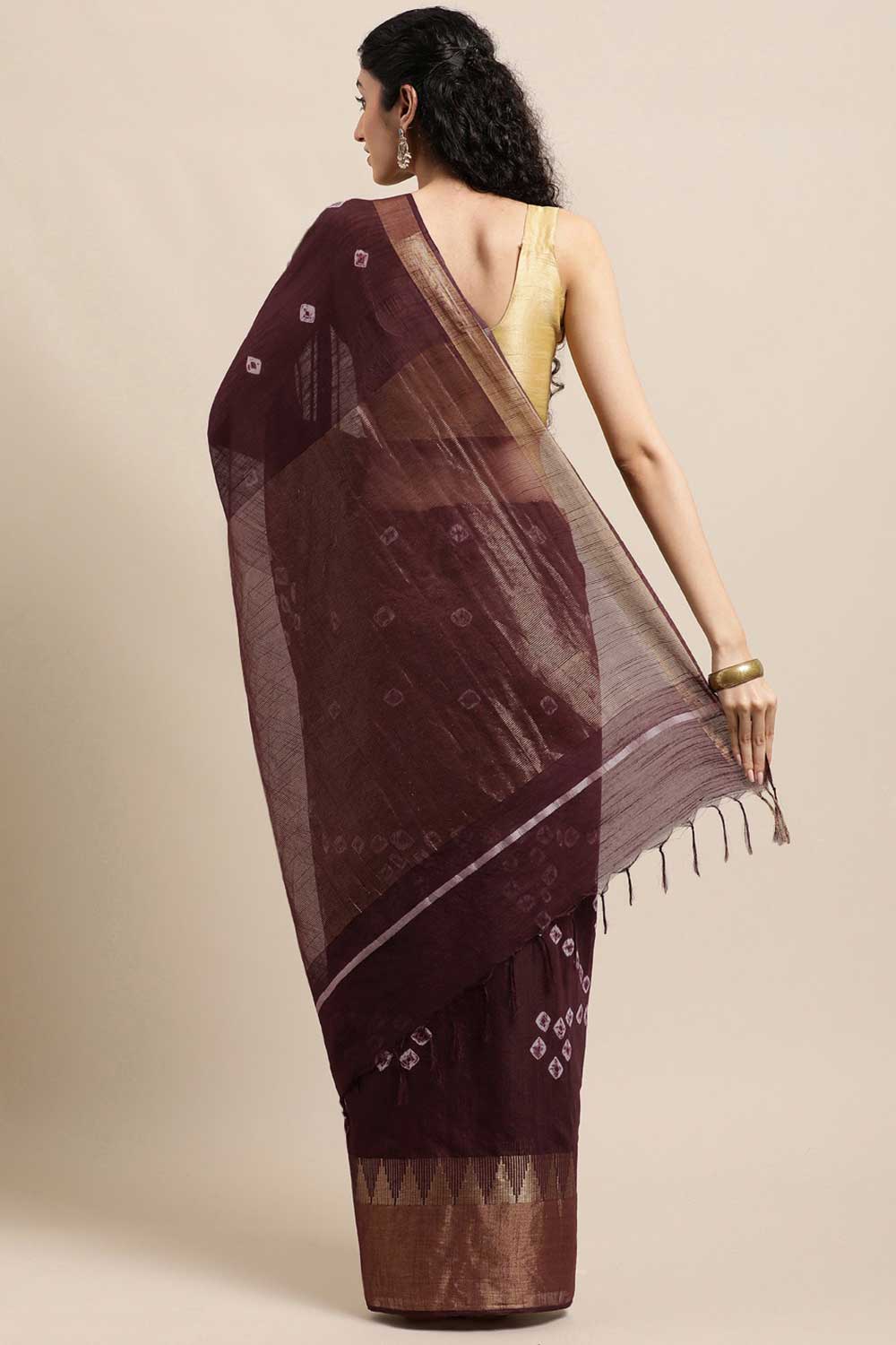 Shop Niti Dark Brown Zari Woven Blended Silk One Minute Saree at best offer at our  Store - One Minute Saree