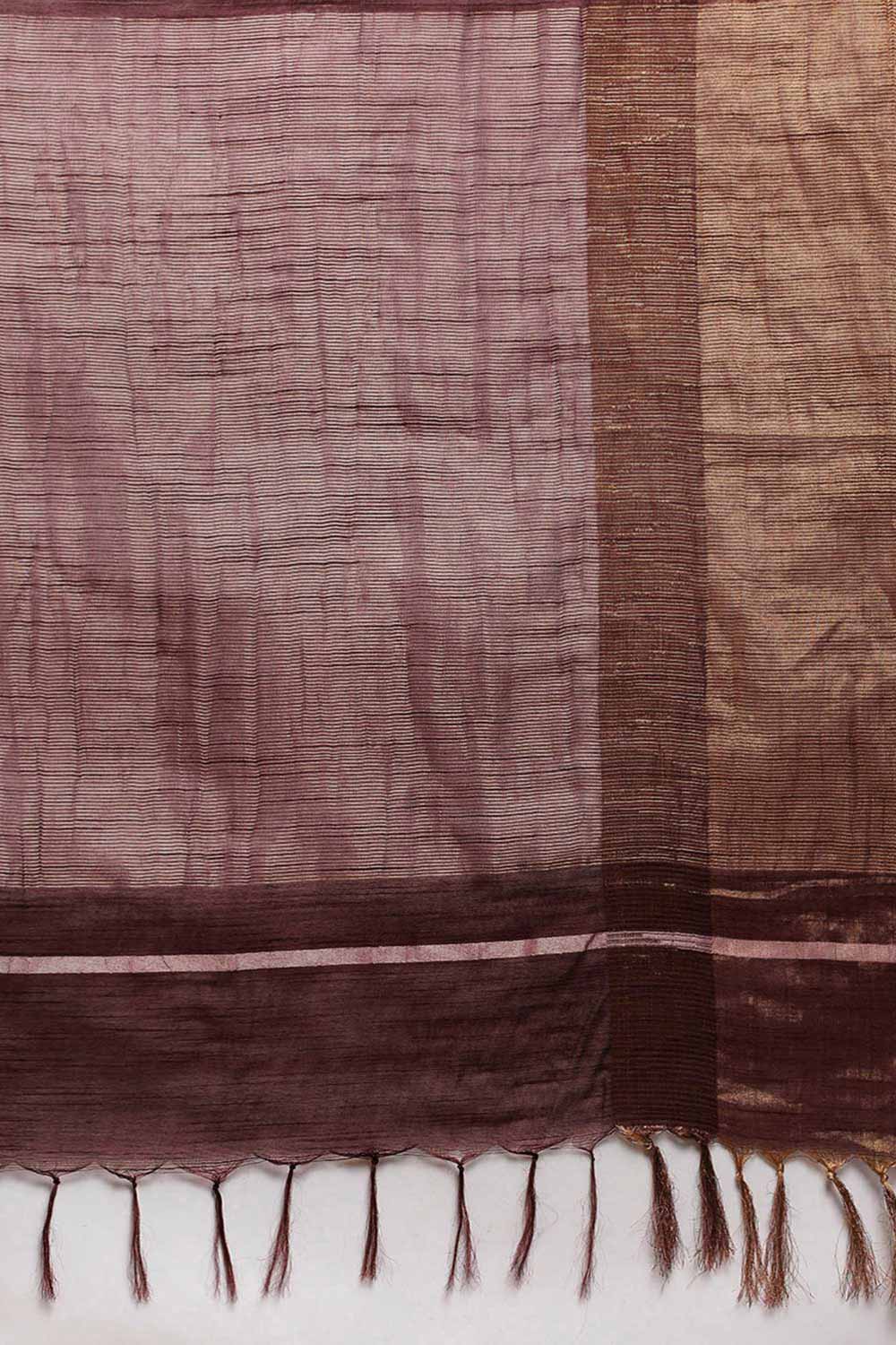 Buy Niti Dark Brown Zari Woven Blended Silk One Minute Saree Online - Back