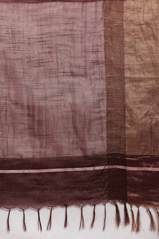 Buy Niti Dark Brown Zari Woven Blended Silk One Minute Saree Online - Back