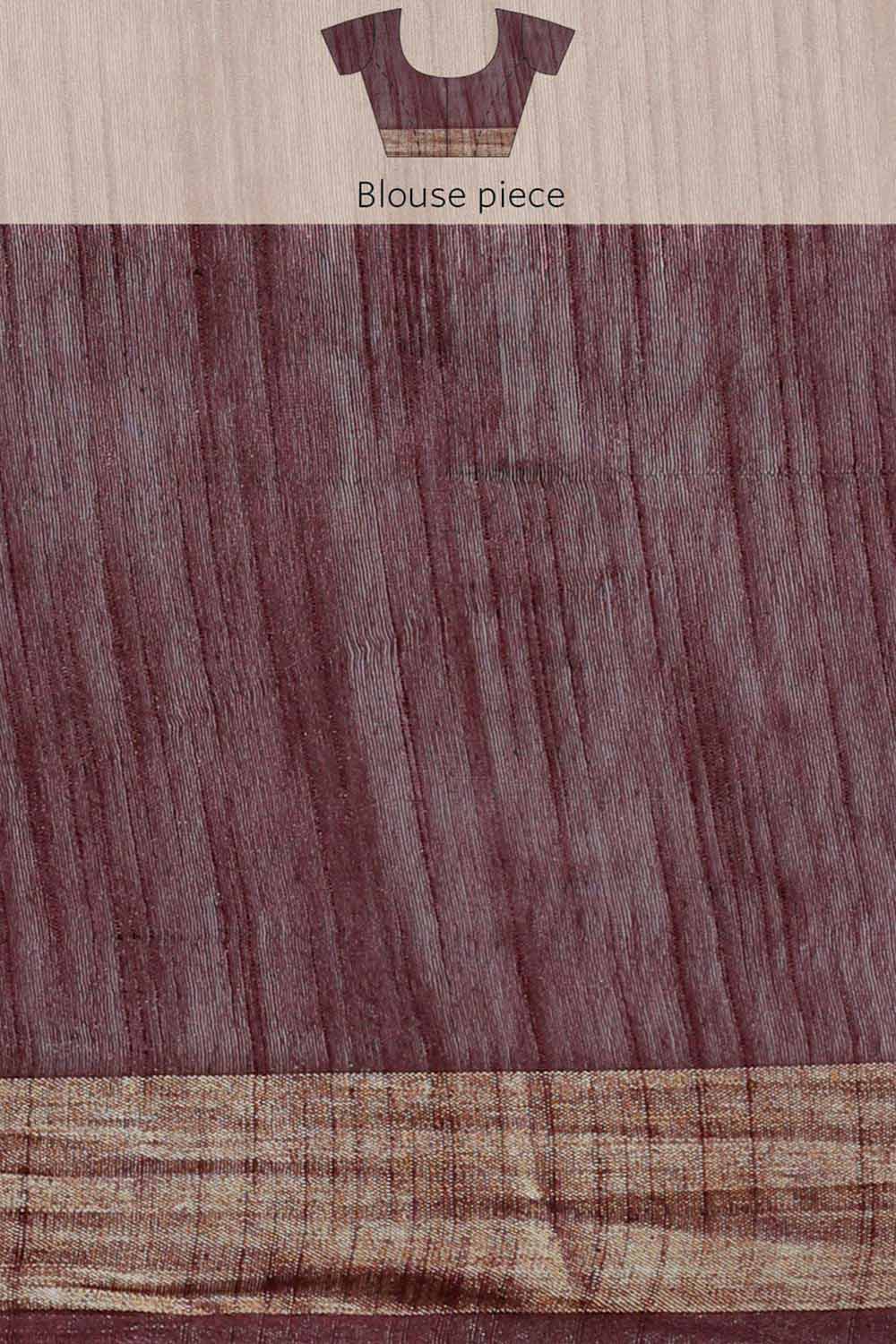 Buy Niti Dark Brown Zari Woven Blended Silk One Minute Saree Online - Side