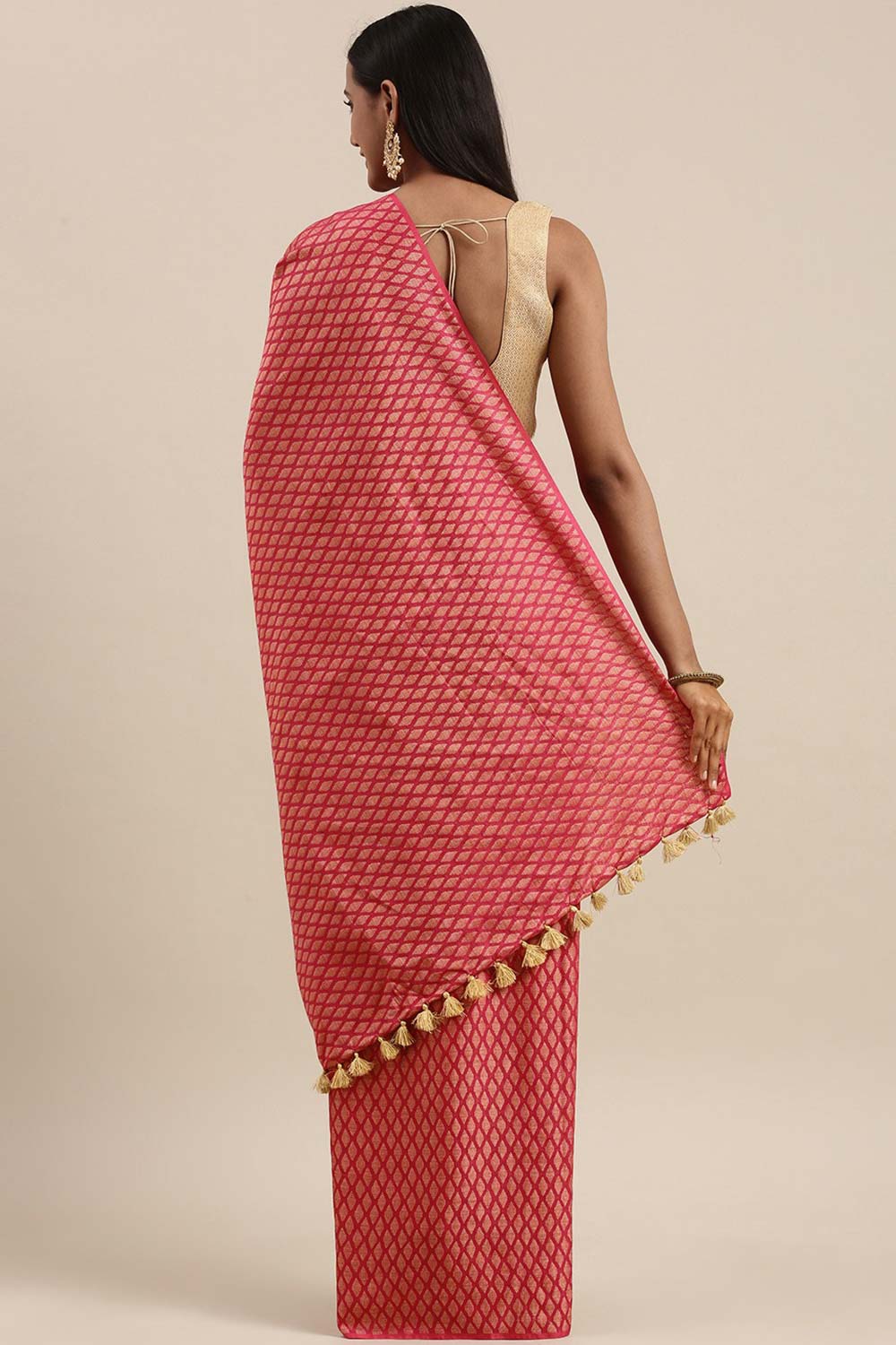 Shop Jeera Pink Silk Blend Woven One Minute Saree at best offer at our  Store - One Minute Saree