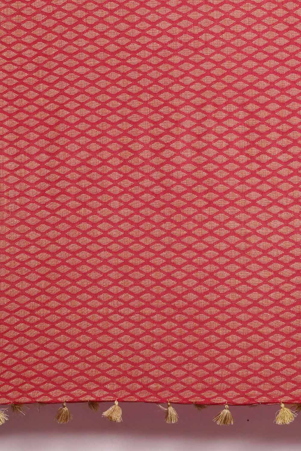 Buy Jeera Pink Silk Blend Woven One Minute Saree Online - Back