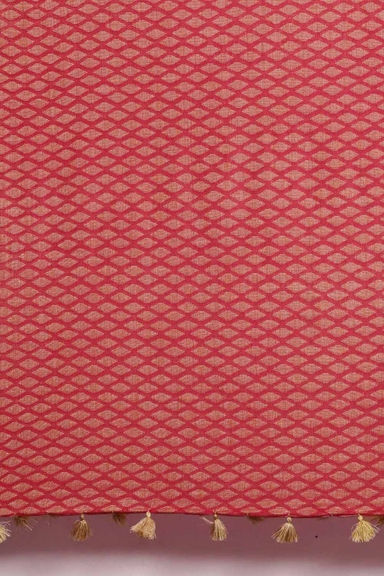 Buy Jeera Pink Silk Blend Woven One Minute Saree Online - Back
