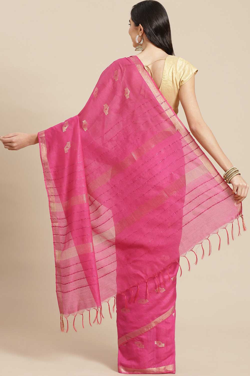 Shop Persa Pink Zari Woven Blended Silk One Minute Saree at best offer at our  Store - One Minute Saree