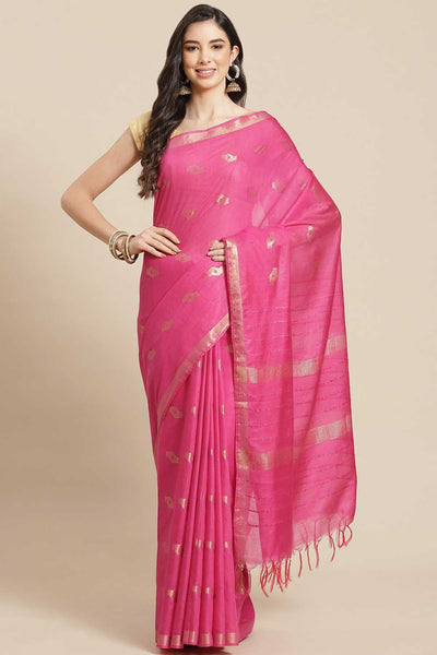 Buy Persa Pink Zari Woven Blended Silk One Minute Saree Online - One Minute Saree