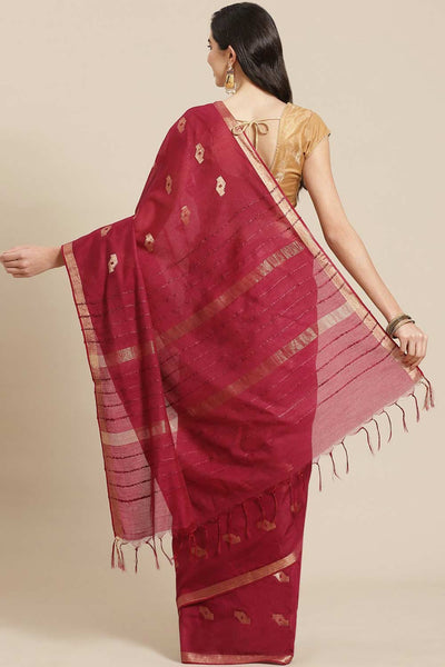 Shop Billie Burgundy Zari Woven Blended Silk One Minute Saree at best offer at our  Store - One Minute Saree