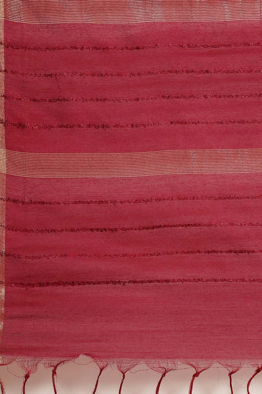 Buy Billie Burgundy Zari Woven Blended Silk One Minute Saree Online - Back