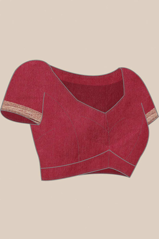 Buy Billie Burgundy Zari Woven Blended Silk One Minute Saree Online - Front