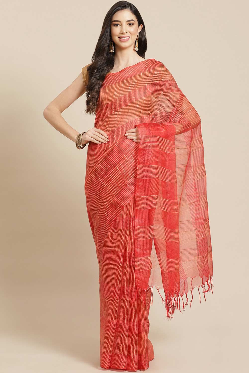 Buy Hillary Red Woven Art Silk One Minute Saree Online - One Minute Saree