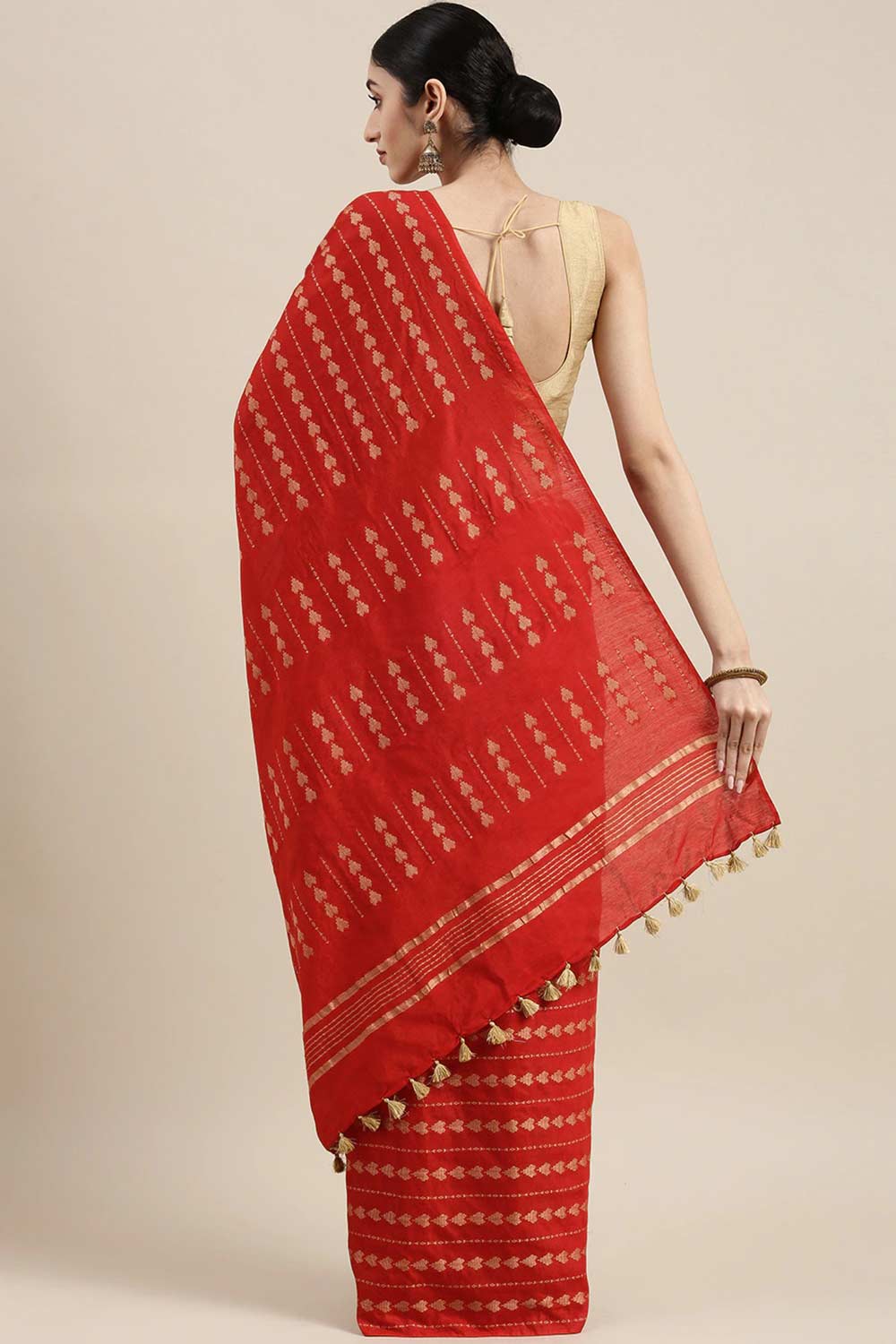 Shop Mindy Red Zari Woven Silk Blend One Minute Saree at best offer at our  Store - One Minute Saree