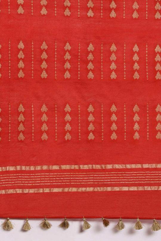 Buy Mindy Red Zari Woven Silk Blend One Minute Saree Online - Back