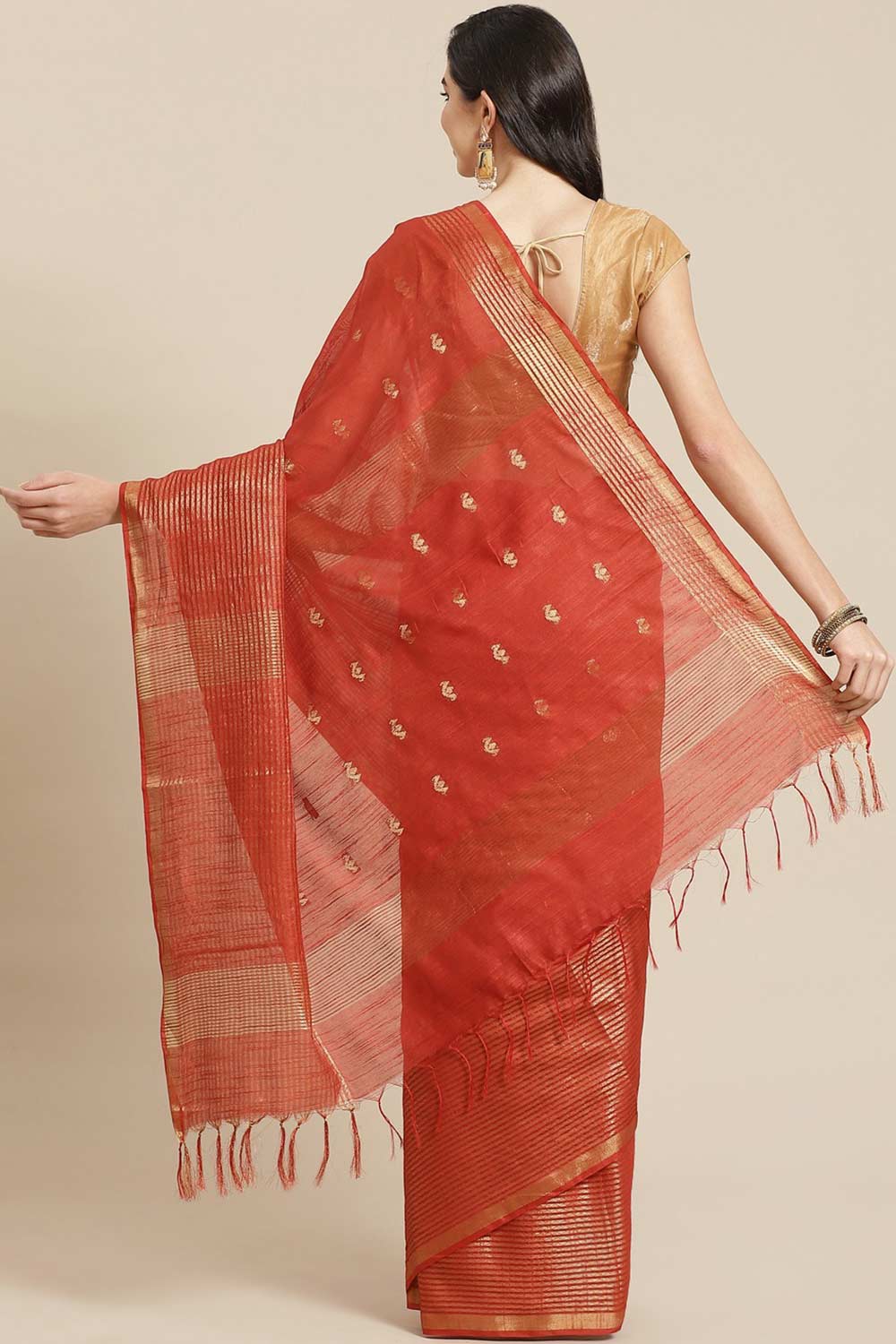 Shop Mansi Red Zari Woven Blended Silk One Minute Saree at best offer at our  Store - One Minute Saree