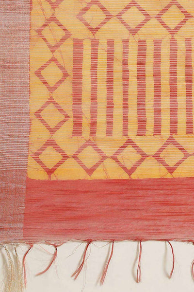 Buy Yellow Batik Printed Silk Blend One Minute Saree Online - Side