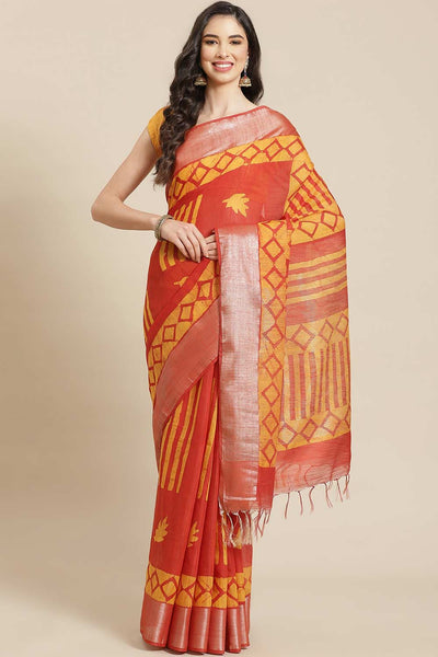 Buy Yellow Batik Printed Silk Blend One Minute Saree Online