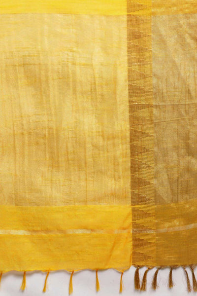 Buy Madhuri Yellow Zari Woven Blended Silk One Minute Saree Online - Back