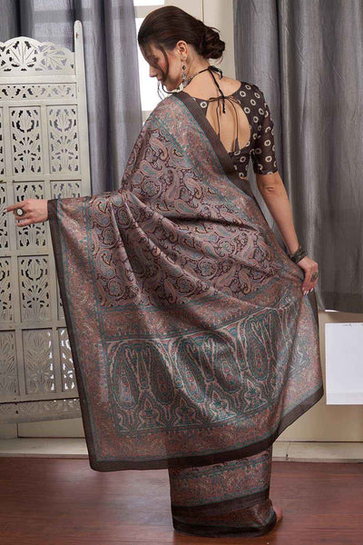 Shop Vani Brown Manipuri Silk Paisley Digital Block Print One Minute Saree at best offer at our  Store - One Minute Saree