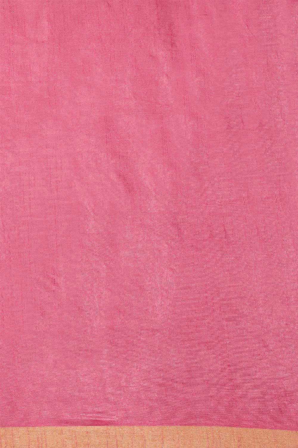 Buy Pink Solid Linen Blend One Minute Saree Online - Front