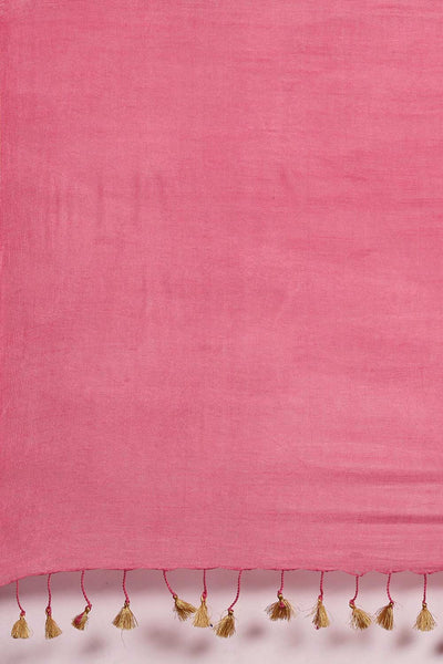 Buy Pink Solid Linen Blend One Minute Saree Online - Side