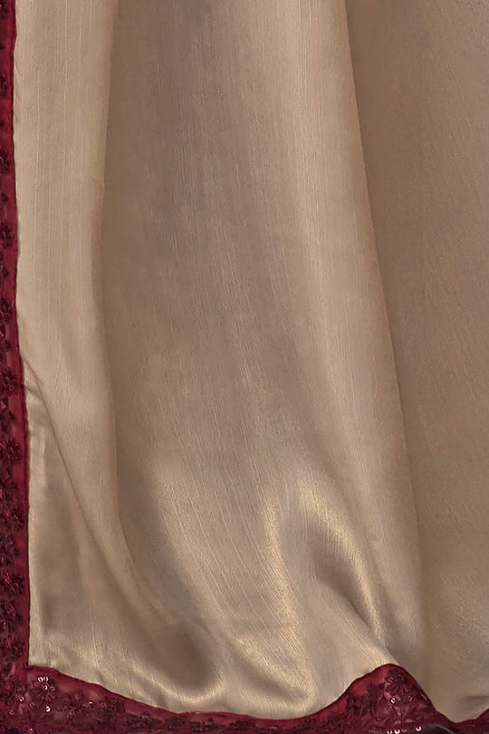 Buy Bina Beige Georgette Embellished One Minute Saree Online - Back
