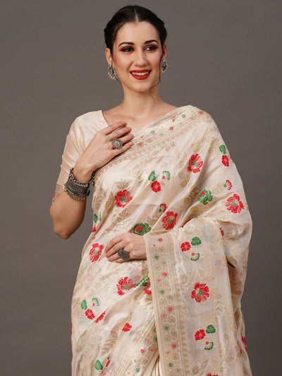 Buy Rosa Beige Organza BanarasiOne Minute Saree Online