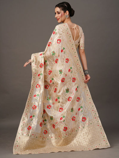 Buy Rosa Beige Organza BanarasiOne Minute Saree Online - Back