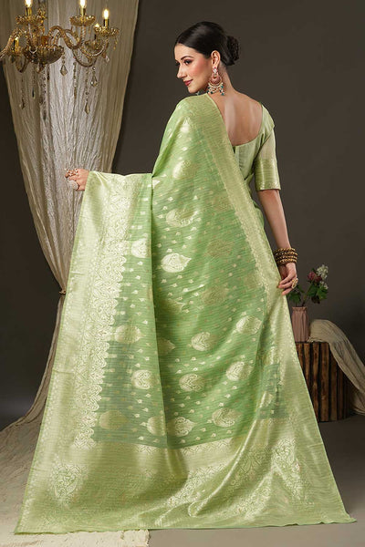 Shop Jenny Light Green Cotton Muga One Minute Saree at best offer at our  Store - One Minute Saree
