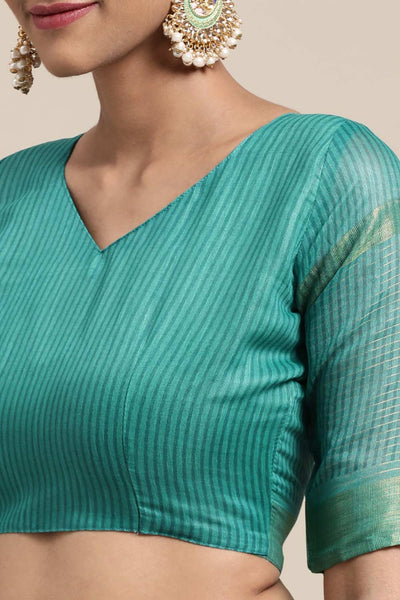 Buy Jana Teal Blue Linen Blend Bandhani One Minute Saree Online - Side