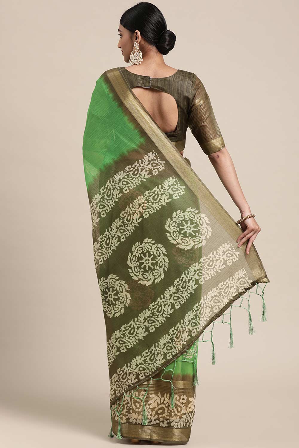 Shop Elise Green Linen Blend Floral Print Taant One Minute Saree at best offer at our  Store - One Minute Saree