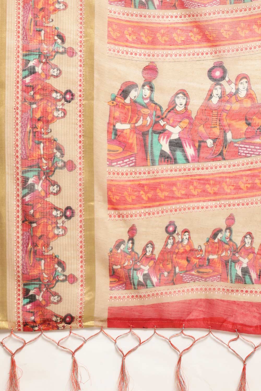 Buy Jyoti Orange Linen Blend Bandhani Print Taant One Minute Saree Online - Front