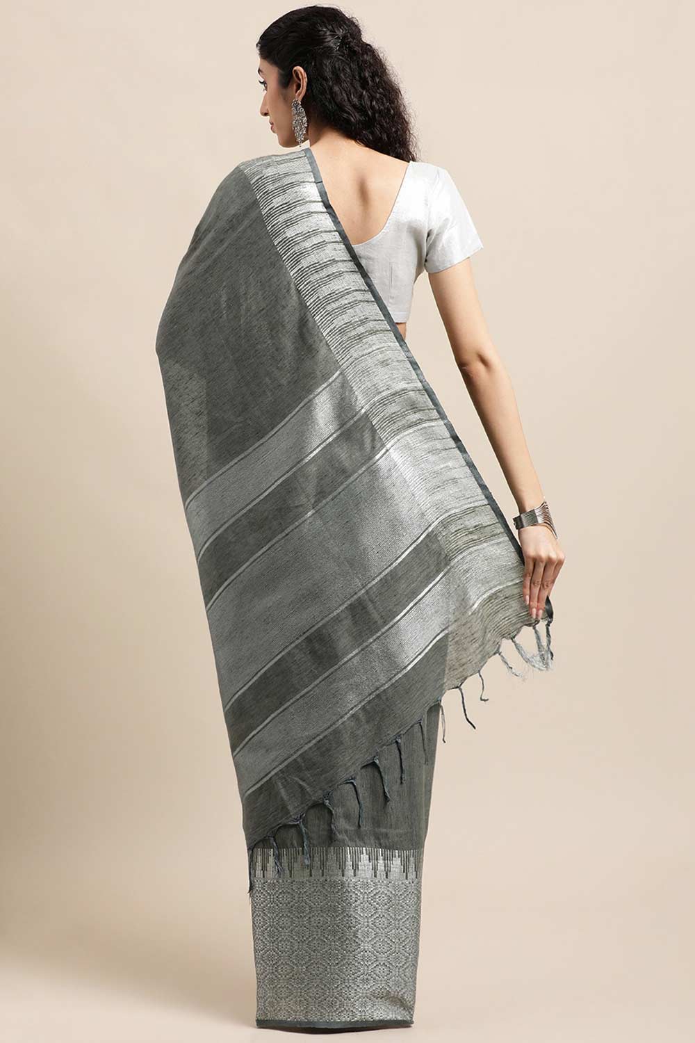 Shop Maya Grey Zari Woven Silk Blend One Minute Saree at best offer at our  Store - One Minute Saree