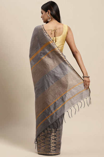 Susie Grey Silk Blend Solid/Woven One Minute Saree