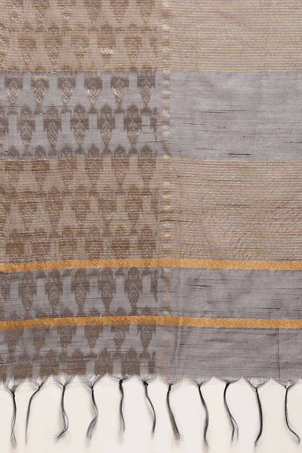 Buy Susie Grey Silk Blend Solid/Woven One Minute Saree Online - Back