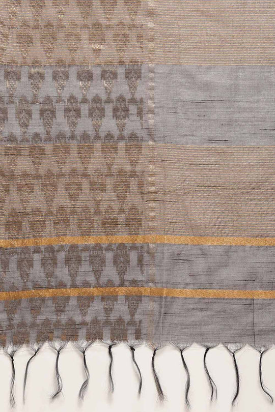 Buy Susie Grey Silk Blend Solid/Woven One Minute Saree Online - Back