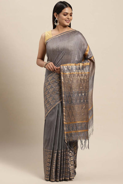 Buy Susie Grey Silk Blend Solid/Woven One Minute Saree Online - One Minute Saree