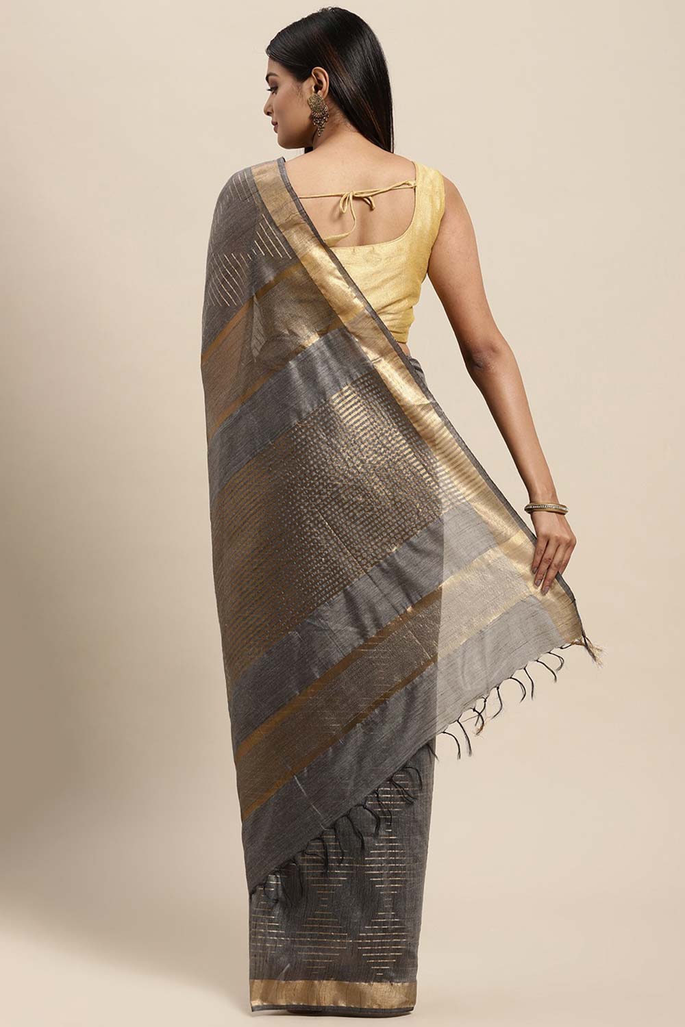 Shop Lori Grey Silk Blend Stripe One Minute Saree at best offer at our  Store - One Minute Saree