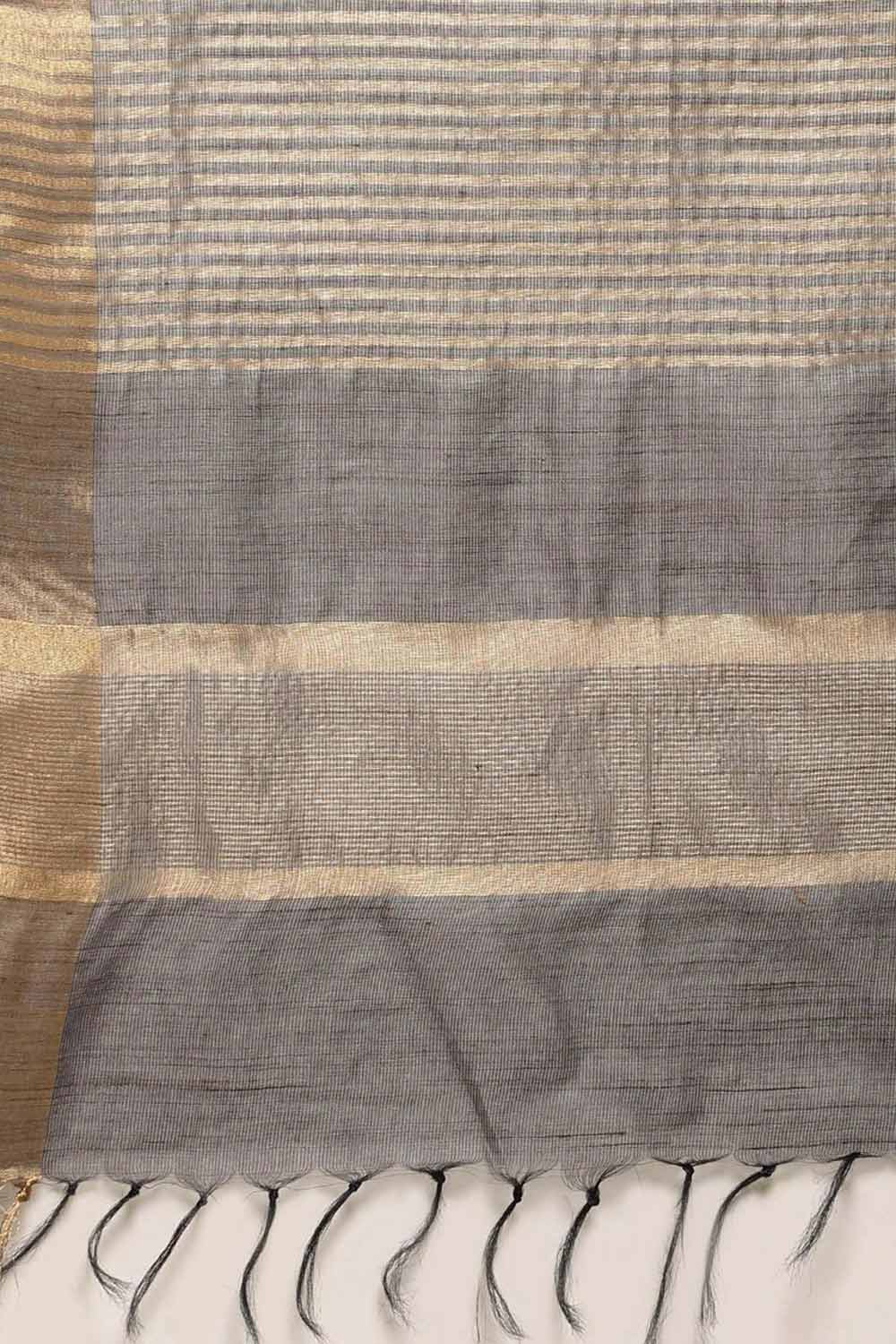 Buy Lori Grey Silk Blend Stripe One Minute Saree Online - Back
